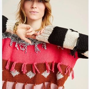 Anthropologie x Veroalfie Pina Fringed Sweater Handwoven SMALL Chunky Knit wool